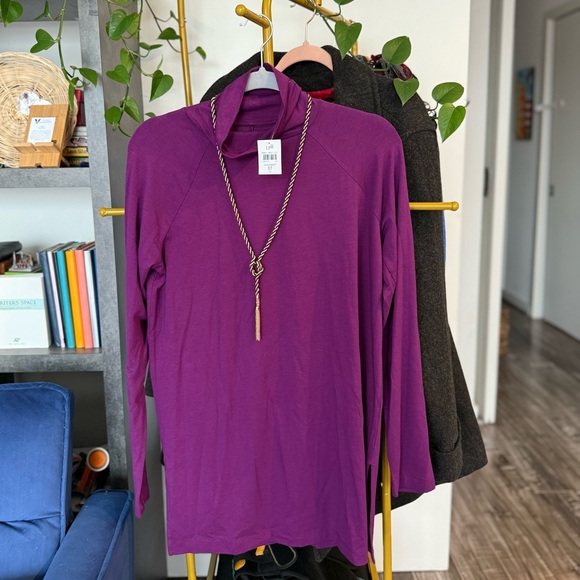 J.Jill NEW Luxe Supima® Everyday Turtleneck Tunic, Sugar Beet, NWT(S Tall) - Picture 2 of 6